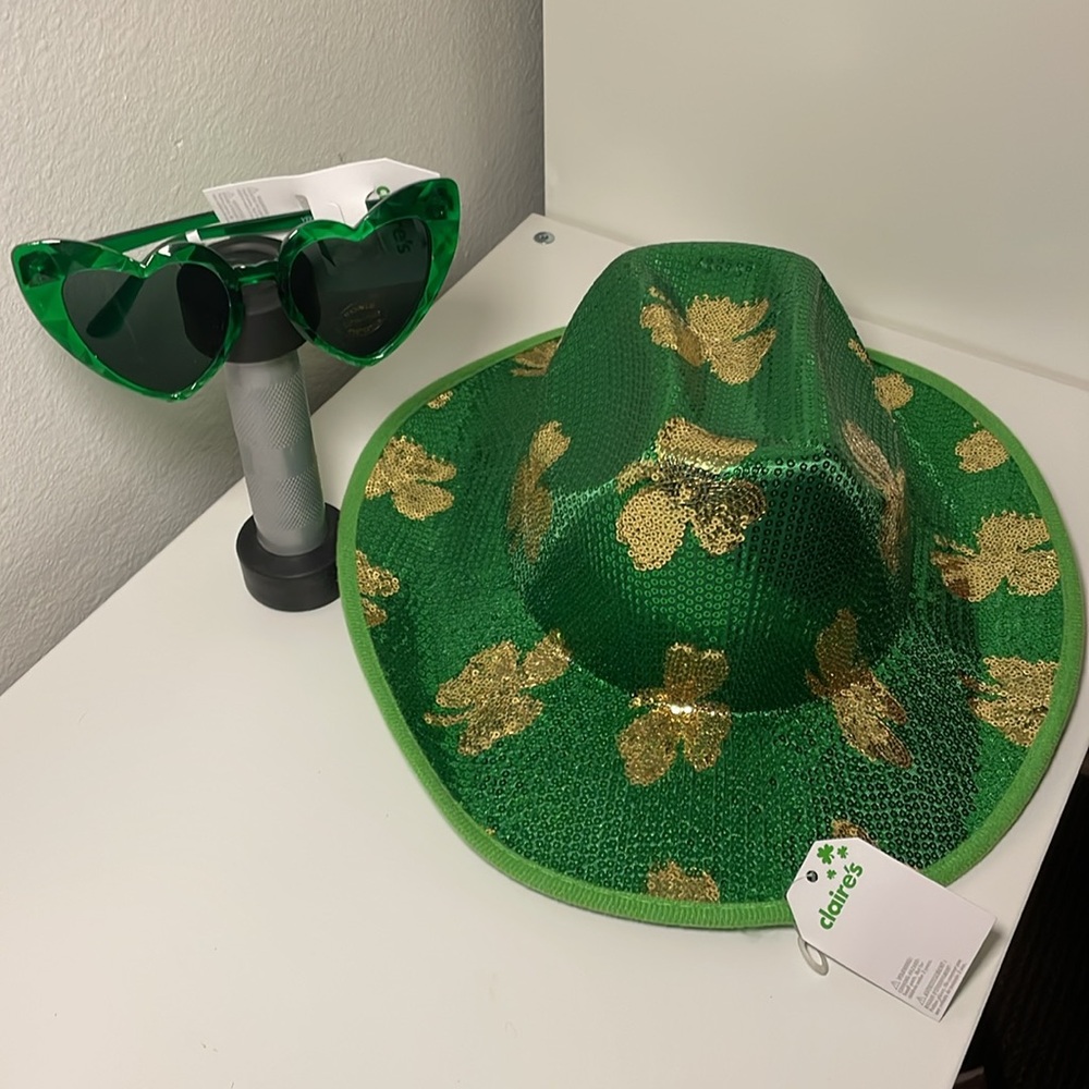 St. Patrick's Day shamrock Hat Green/Gold Festive One Size & ๐ sunglasses - Picture 5 of 8